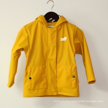 Yellow Hooded Reflective PU Rain Jacket/Raincoat